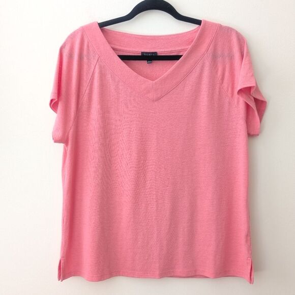 Talbots Linen Blend Raglan V-Neck Lovely Coral Tee Size Large - Picture 2 of 6